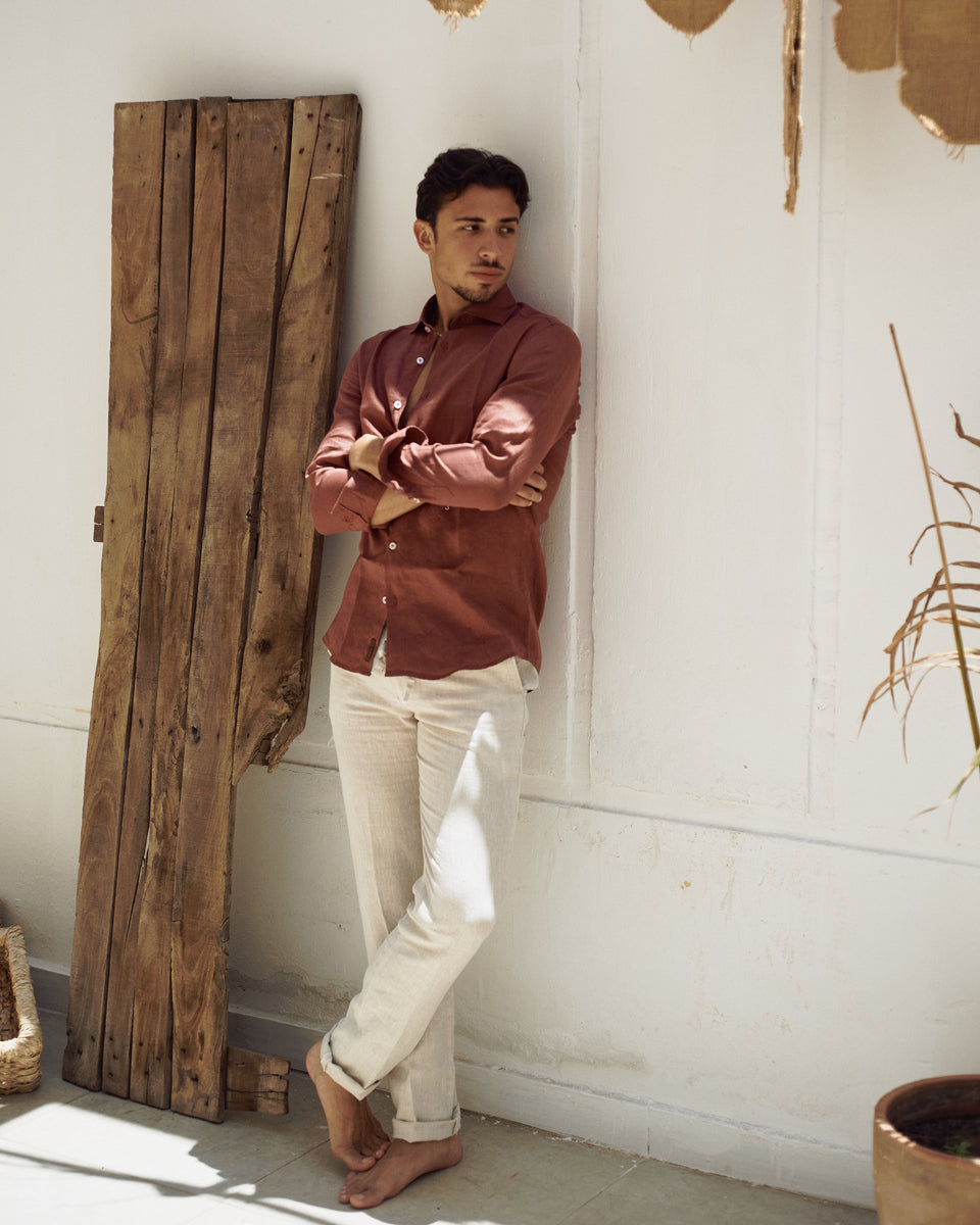 トップス CONSISTER STRAW YARN LINEN SHIRT Box_fit_short_sleeved_linen_sh
